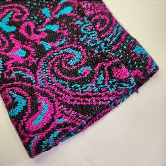 Vintage '70s Long Sleeve Purple Paisley Crew Neck Drop Waist Knit Midi Dress 4 - Picture 8 of 9